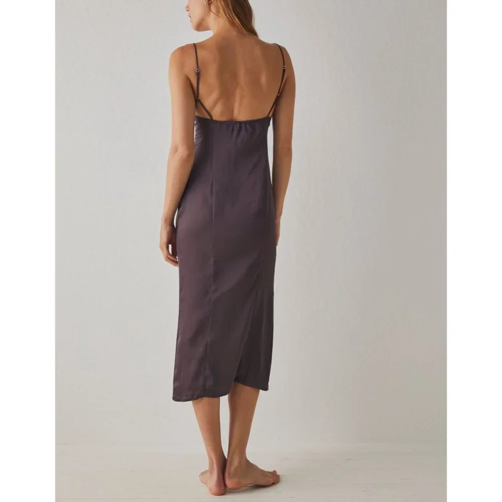 🎉LAST CHANCE🎉 FREE PEOPLE City Cool Midi Slip / Chocolate Merlot - Picture 3 of 6